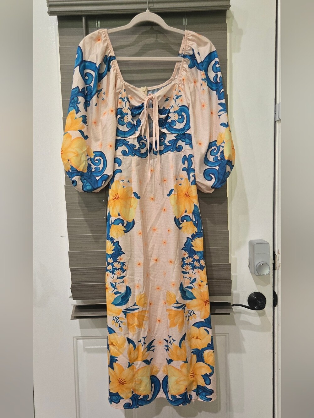 SHEIN Peach Maxi Dress with Yellow & Blue Floral Print